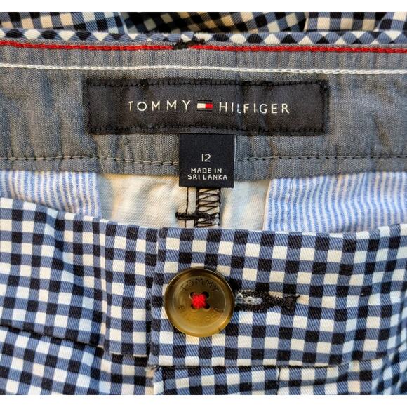 Tommy Hilfiger Stretch Career Pants 12 Blue White Gingham Check Mid Rise Cotton - Picture 9 of 12